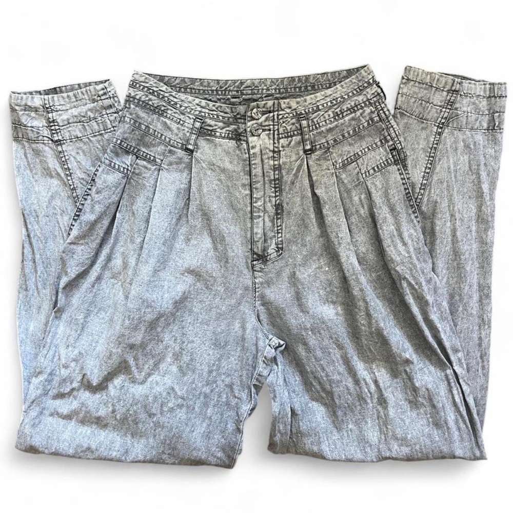 Vintage Forenza Light Grey Acid Wash Pants – 80s/90s High Waisted Tapered Leg